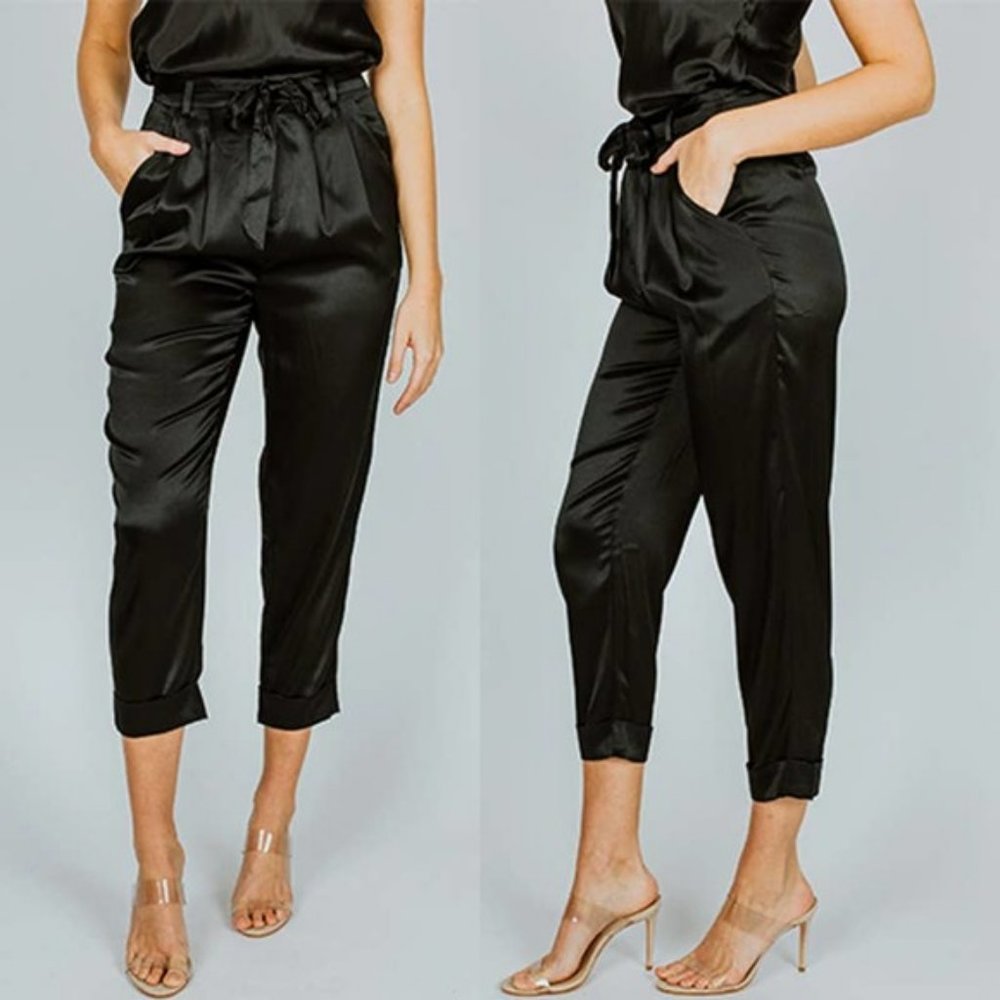 Cami NYC Hadar Waist Tie Trouser Tapered Leg Pant Women's Black Size: 2 NWT